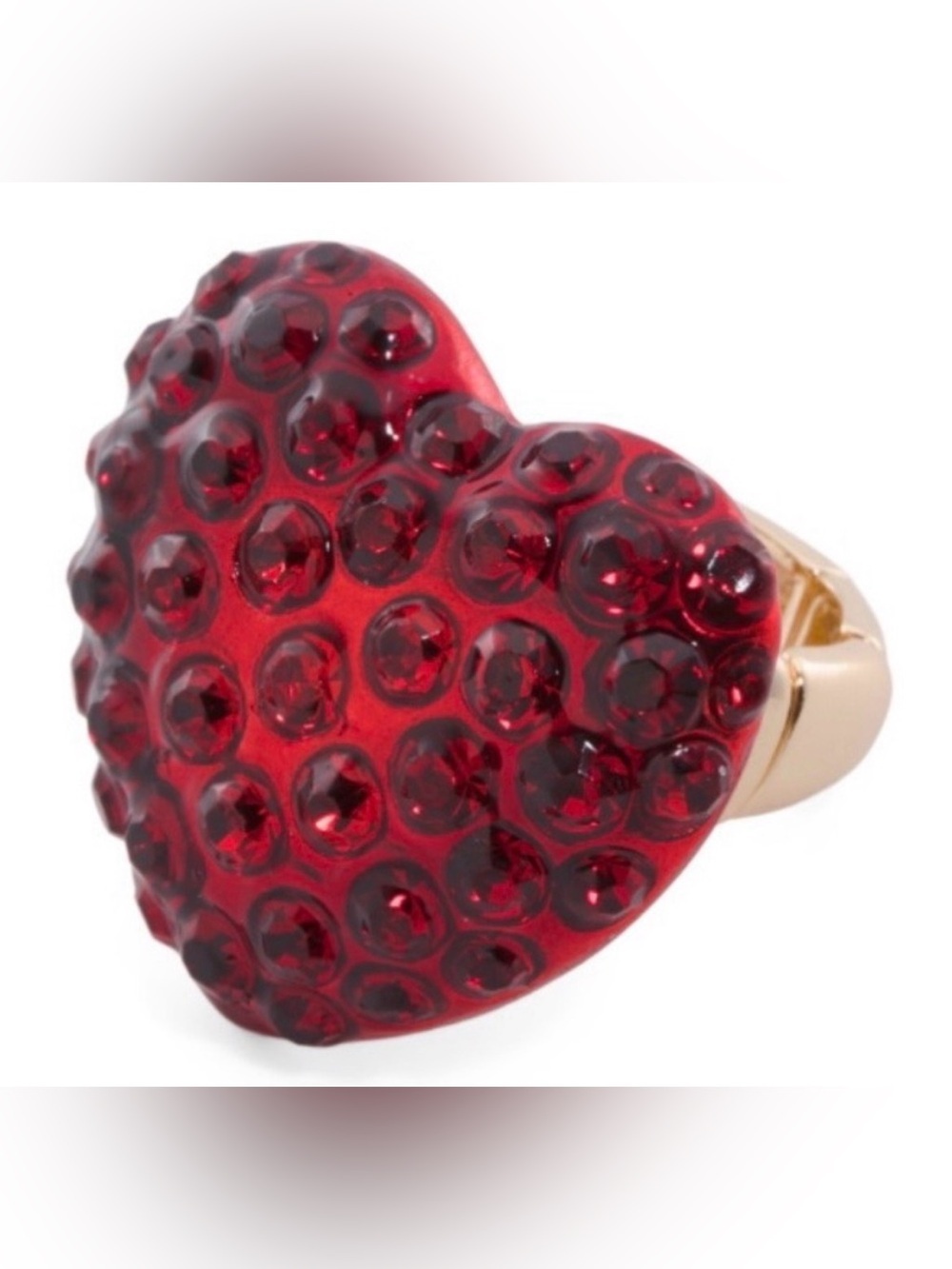 BETSEY JOHNSON Valentine Vibrant Red Pavé Crystal Heart Stretch Ring NEW NWT